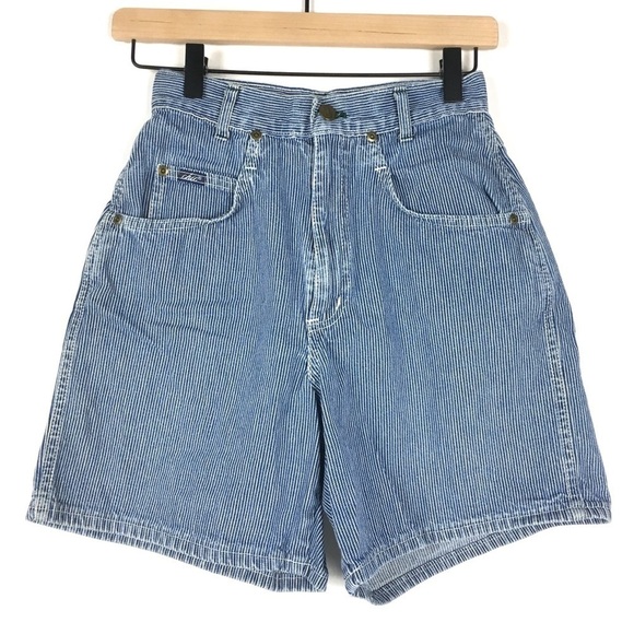 VINTAGE Mom Jean Shorts 80s 90s Ultra High Waist Pinstripe Denim Retro Size 5 - Picture 1 of 7